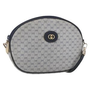 GUCCI Micro GG Supreme Shoulder Bag PVC Navy Gold Auth BA7782